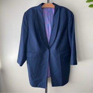 Luxury Italian Longline Sports Coat Blazer Suit Jacket Long Blue Mens Size 44